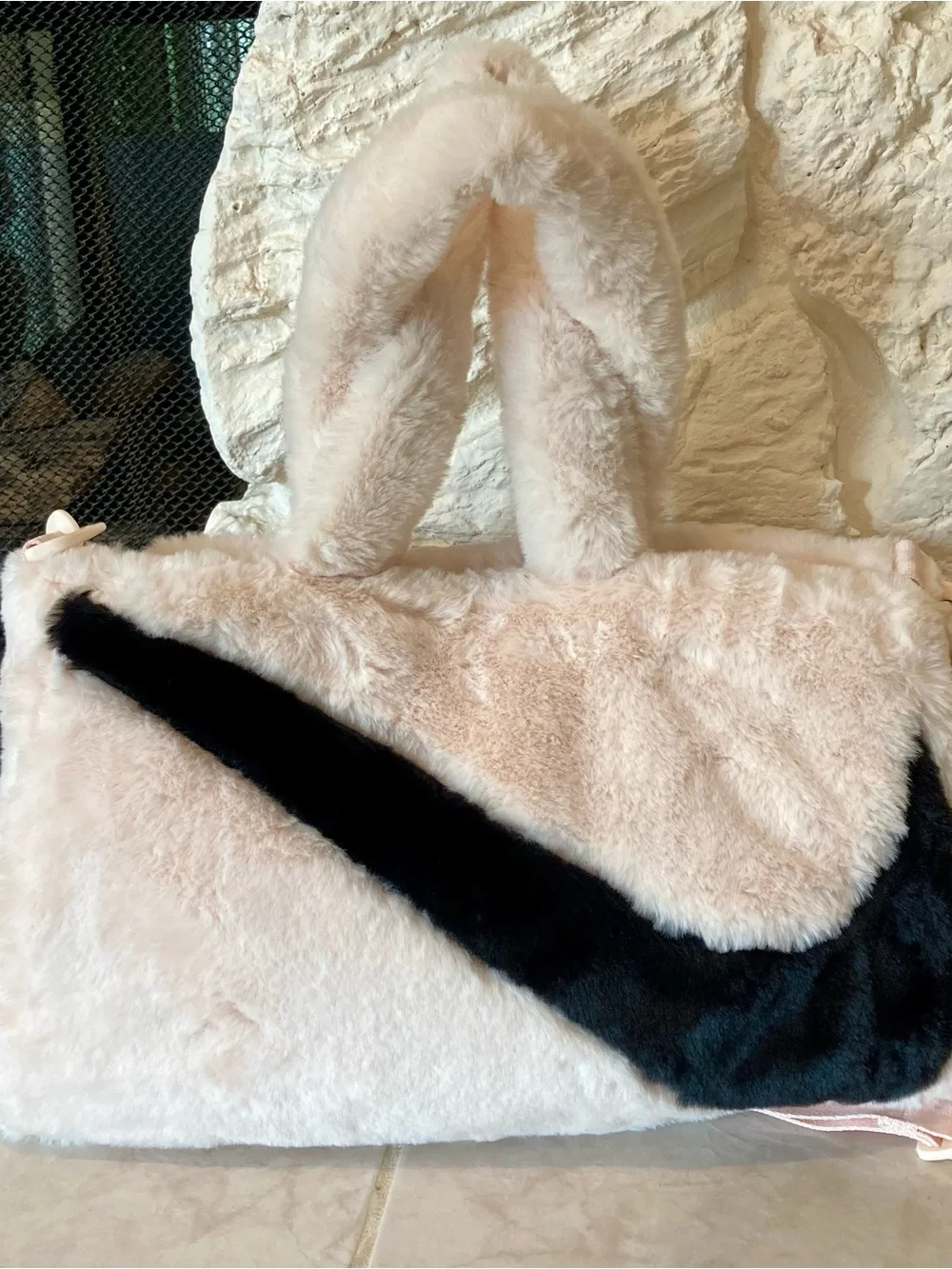 NWT Nike Sportswear Faux Fur Tote (10L capacity) in the 'Guava Ice/Black